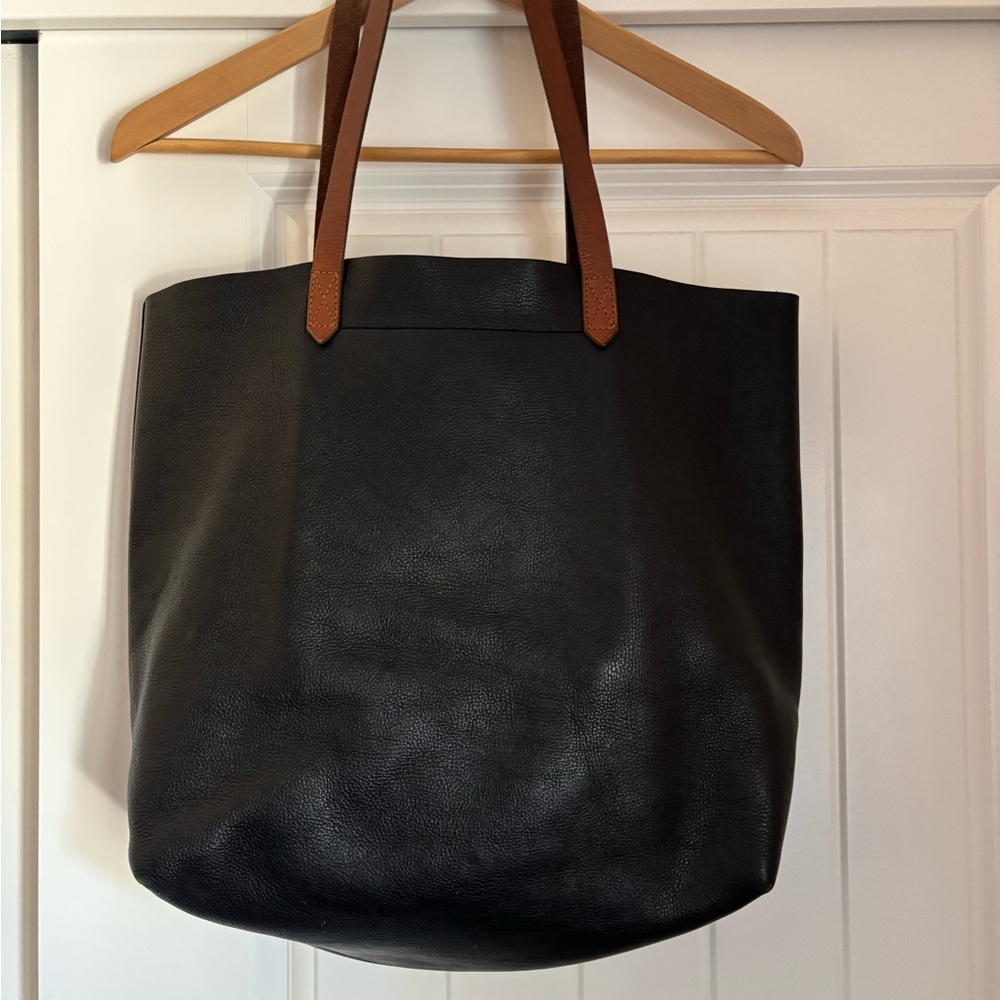Madewell Black Leather Transport Tote with Brown Leather Straps